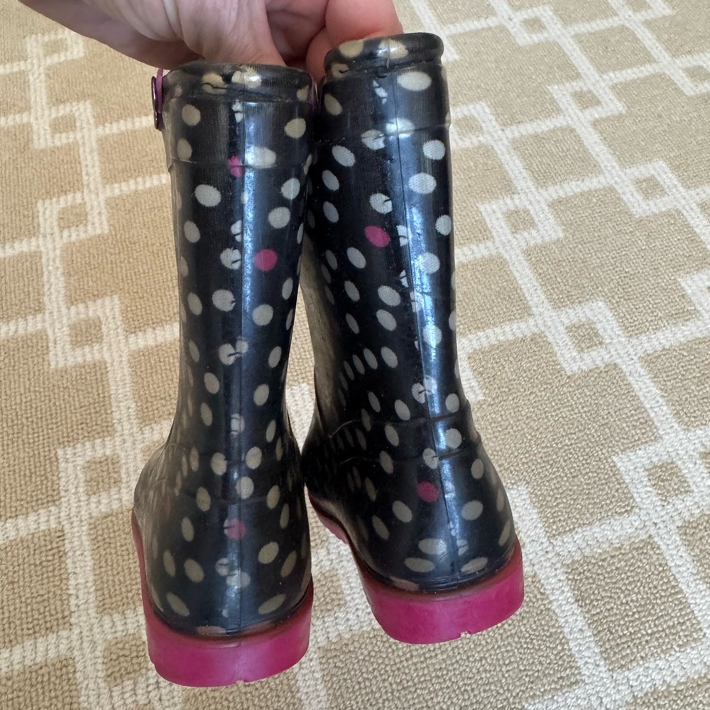 Capelli Kids Waterproof Rain Boots Rubber Navy Pink Polka Dot Toddler Size 6/7 - Picture 5 of 8